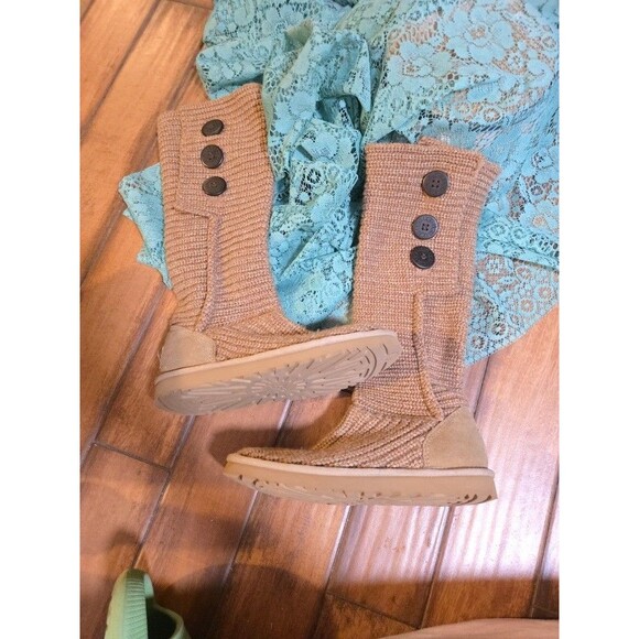 UGG Women’s 7 Classic Cardy Knit Convertible Brown & Gold Metallic Boots #1876 - Picture 7 of 7